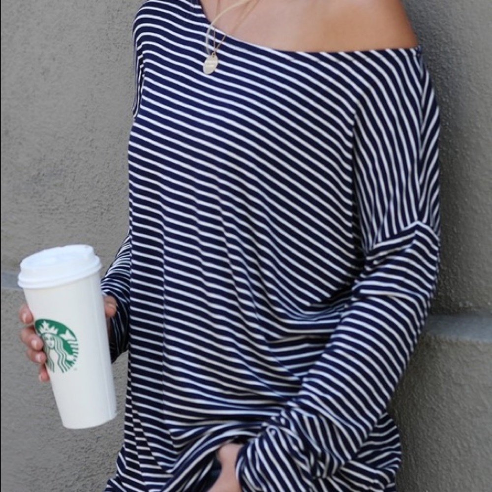 Navy/Ivory Stripe Long Sleeve Top - Picture 3 of 3